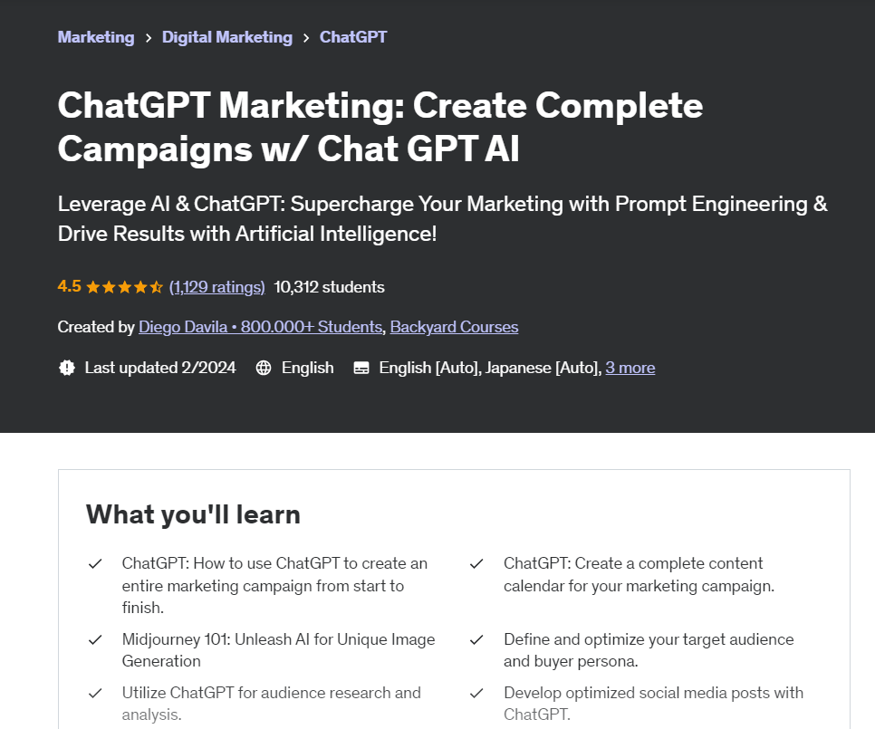 ChatGPT AI marketing course